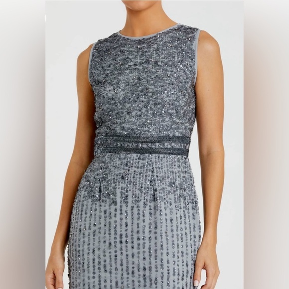 NWT | Mac Duggal A10509 Platinum Gray Sleeveless Beaded Midi Dress Size 4 - Picture 3 of 12